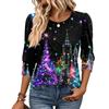 Women's Fashion Three-Quarter Sleeve Crewneck T-Shirt Casual Top for Everyday Wear