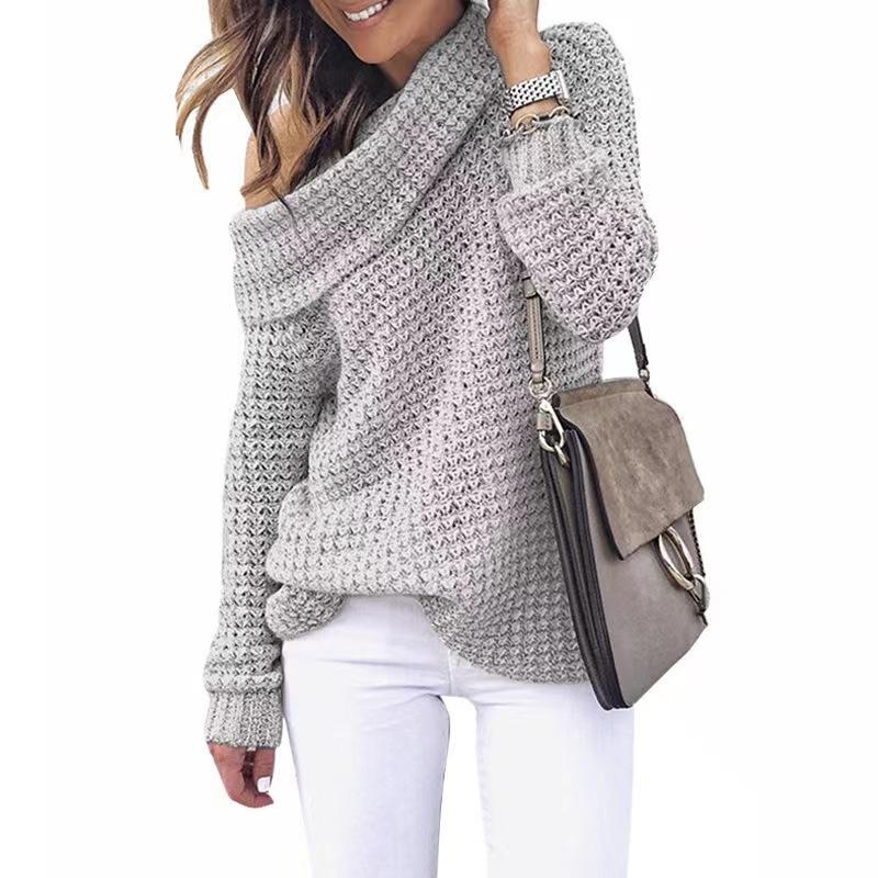 2026 New Women's Off-Shoulder Turtleneck Sweater, Sexy Loose Fit Plus Size Solid Color Knit Top for Autumn Winter