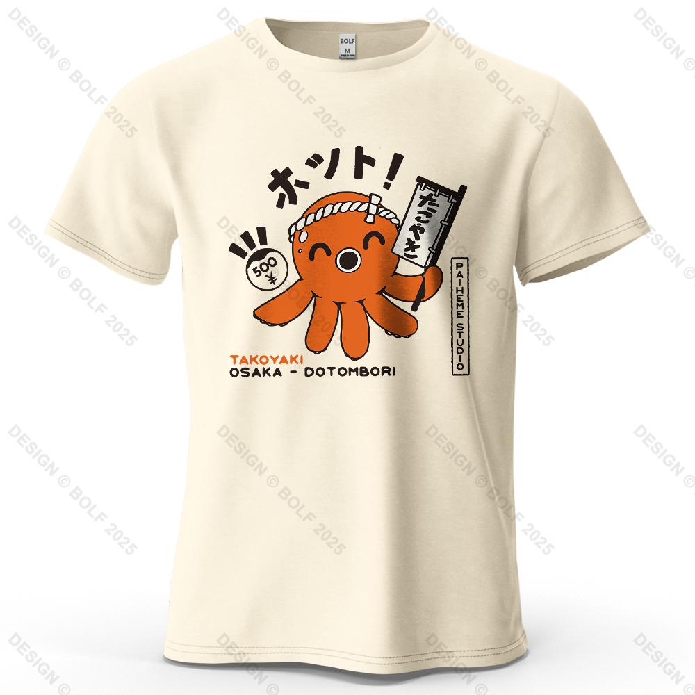 

TAKOYAKI OSAKA DOTOMBORI Printed Men s T-Shirt 100% Cotton Oversized Graphic Tees for Women Tops Tees Casual Streetwear 4XL