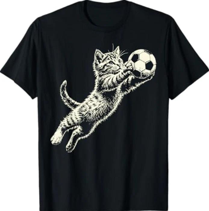 Funny Cat Soccer Ball Cute Kitten Playing Football T- Shirt S