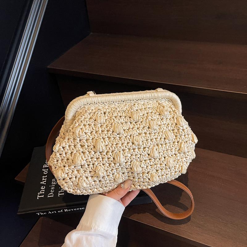 

Плетеная сумка из соломы большой вместимости, женская новая нишевая сумка-мессенджер, высококлассная пляжная сумка для морского отдыха покинуть белый