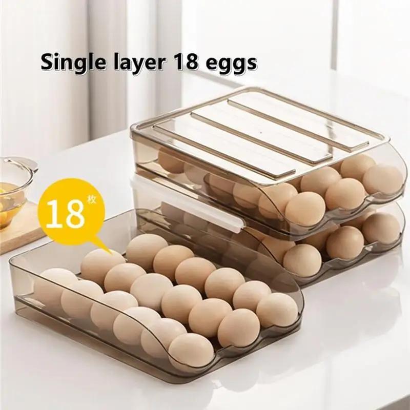 Automatic Rolling Egg Carton Double-layer Kitchen Transparent Refrigerator Fresh-keeping Storage Box