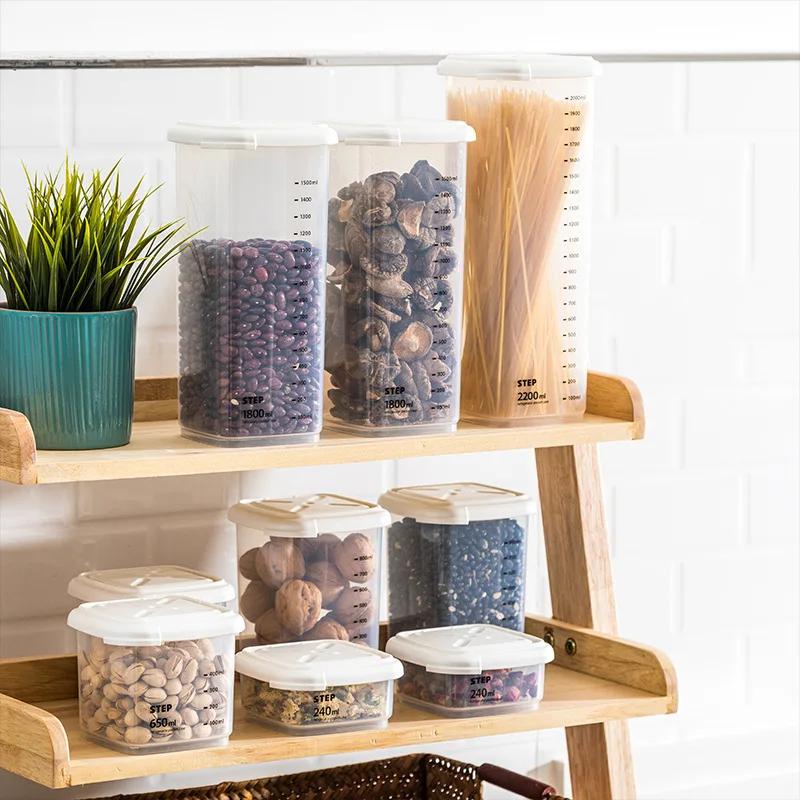 Plastic Sealed Cans Kitchen Storage Box Transparent Food Canister Keep Fresh New Clear Container In Different Capacity