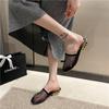 Fashion foreign trade bag head half drag women's high heel European and American style mesh slippers outer wear 2025 summer new large size sandals