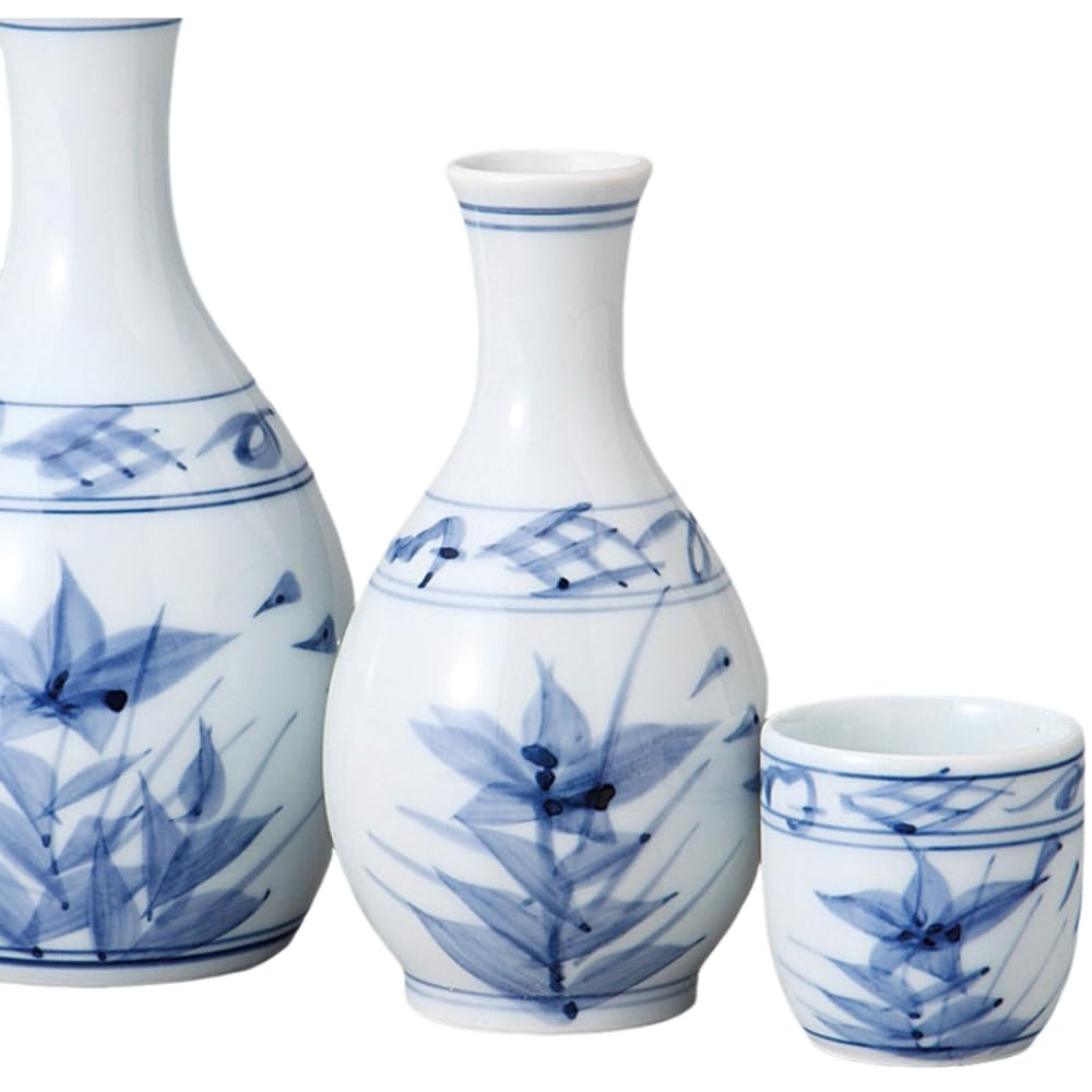 Sake Tokkuri and Ochoko x Kikyo Size Tokkuri and Sake Cup Set Mino Ware Ale-net Set, Set, 6.3cm H12.5cm, Approx. 160cc, 0.8 (2 pieces), Ceramic,