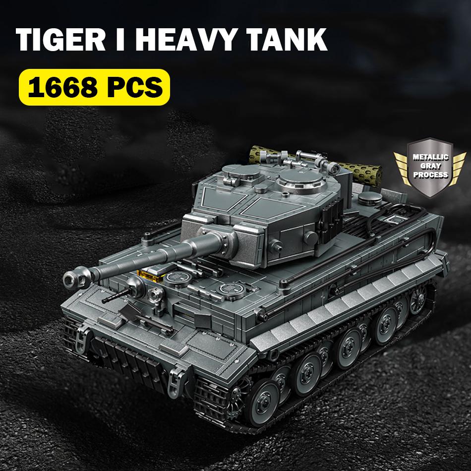 WK2 Militärischer Deutscher Tiger I Schwerer Panzer Modell Bausteine Weltkriege Soldatenfiguren Armee Kampfpanzer Steine Spielzeug für Kinder Geschenk
