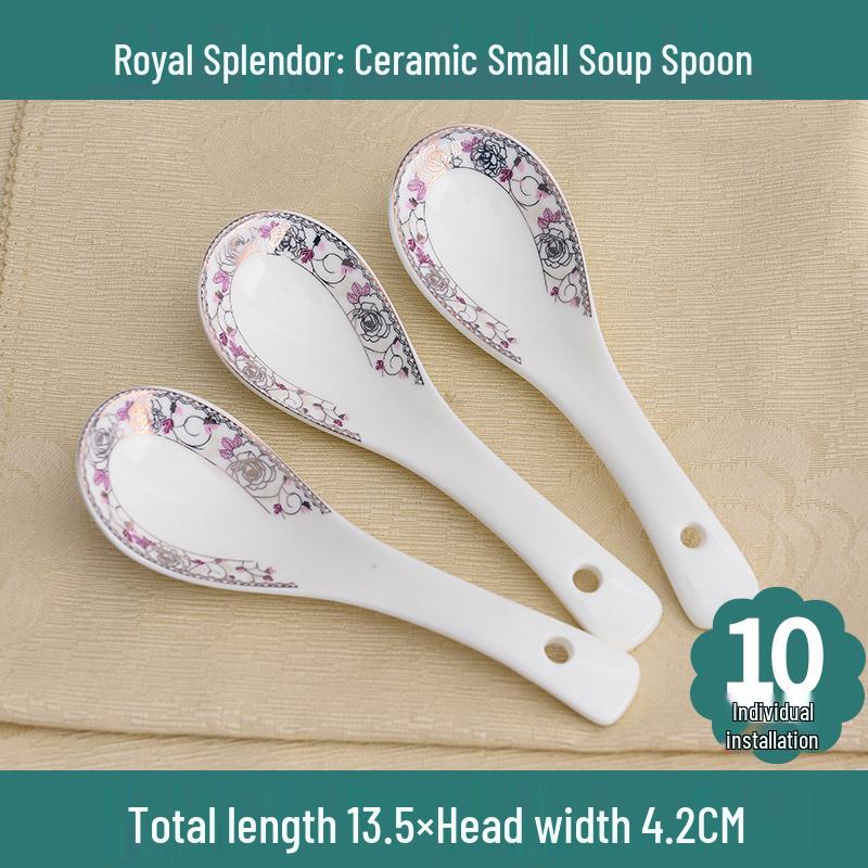 Set of 10 Chinese Style Ceramic Soup Spoons, New Bone China, Practical for Eating and Teaspoons.