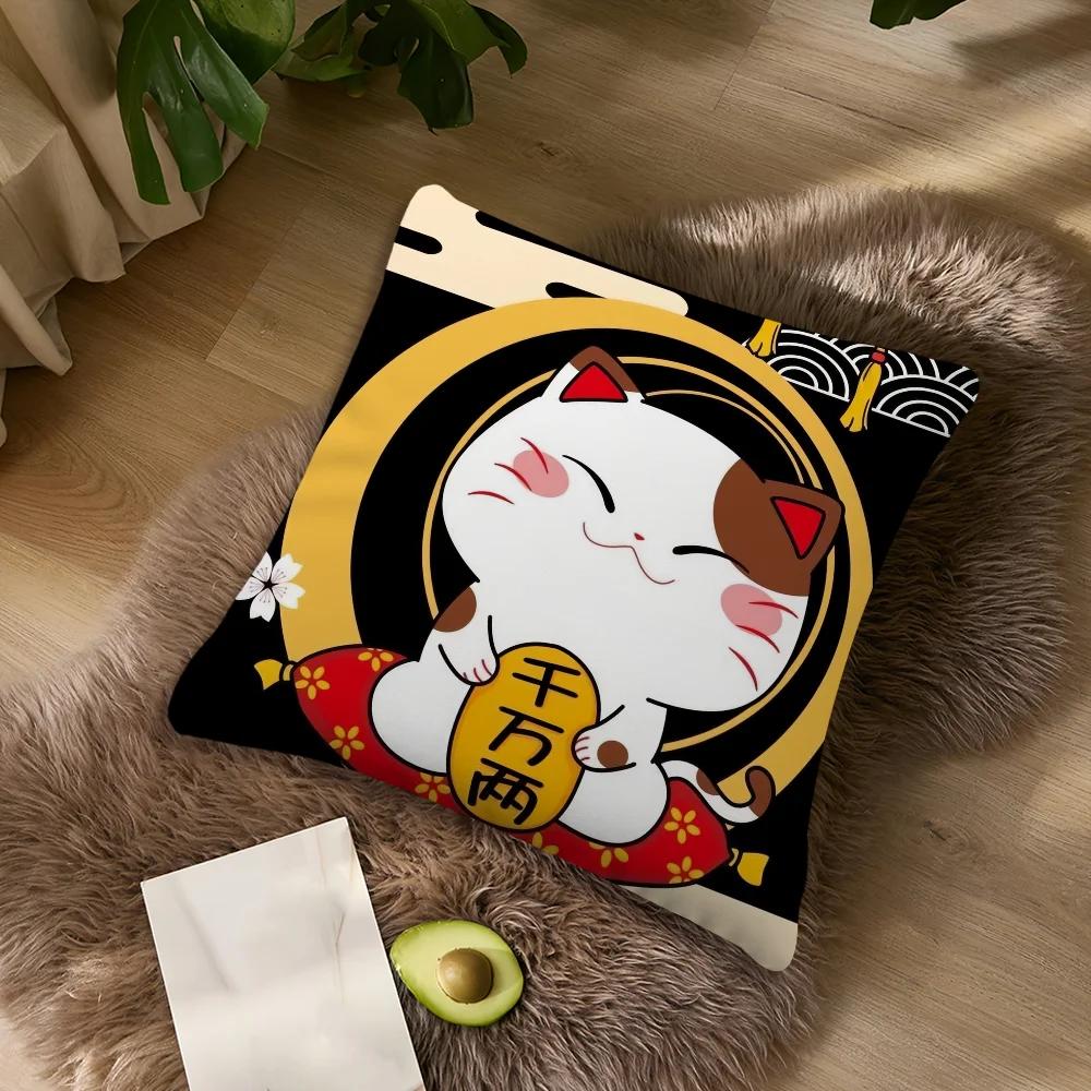 Lucky Cat Pillow Covers Office Car Sofa Bed Cushion Cover Home Bedroom Decoration