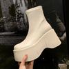 Women Ankle Boots High Heels Platform Autumn Wedges Goth Shoes Fashion Punk Zipper Women Leather Chunky Pumps Botas Mujer