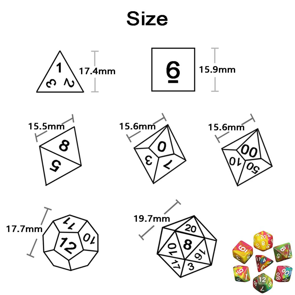 Beautiful Colorful Gaming Dice Collection of 7 Perfect Gift for DND Board Game Accessories Lovers