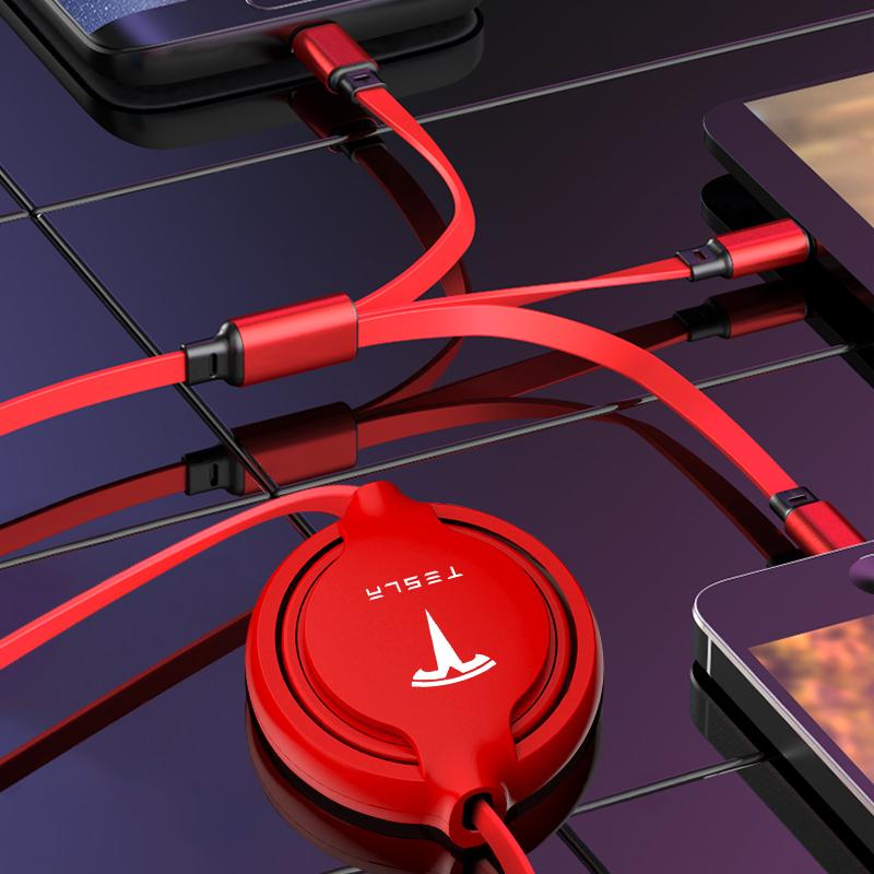 1Pcs Car Mounted Telescopic Three In One Mobile Phone Charger For Tesla Model 3 Model X S 2016-2023 Model Y Decals TM3 TMX