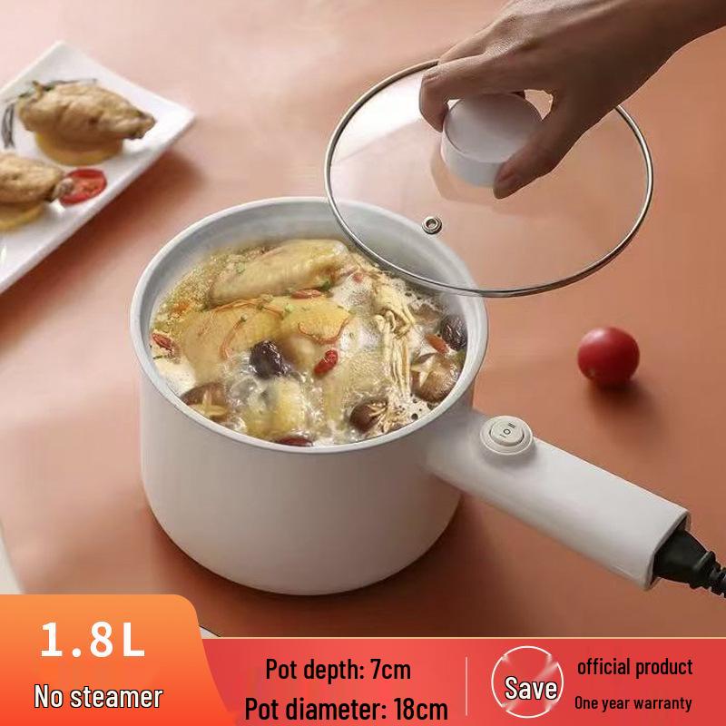 Compact Multi-Functional Electric Cooker for Dorms - Ideal for Stir-Fry & Noodles, Non-Stick, for 1-2 People. White Electric Pot