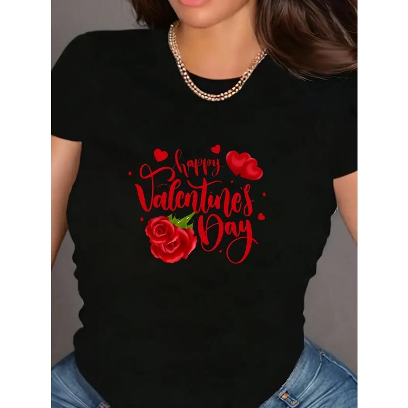 Europäische Größe Kreativ Valentinstag Glücklich Bedruckt Damenmode Bequem Atmungsaktiv Lässig Sport T-Shirt Top Kurzarm