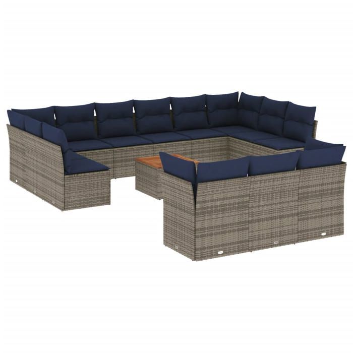 VidaXL Salon de Jardin avec Coussins 14 pcs, Canapés de Patio, Ensemble de Meubles, Mobilier de Terrasse Exterieur, Gris 3256257