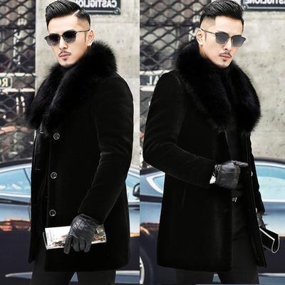 Thickened Men's Woolen Mink Coat Suit Collar Mink Imitation Fur Mid-length Fur Winter Woolen Coat Men