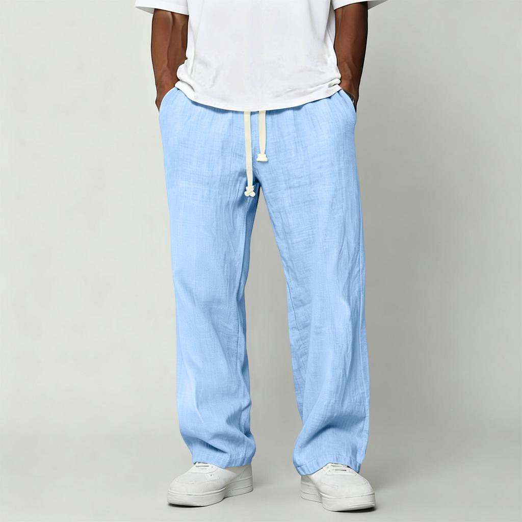 Men's Casual Cotton Linen Pants | Elastic Drawstring Waist Loose Fit Lightweight Summer Pants For Beach & Home Wear
