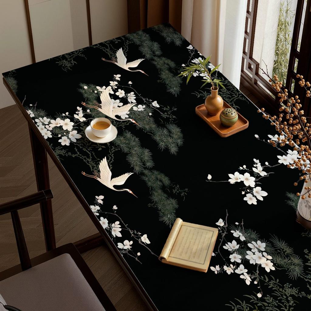 1pcs New Chinese Style Rectangular Waterproof, Oil Resistant, and Washable Tablecloth with High-end Desk Leather Cushion