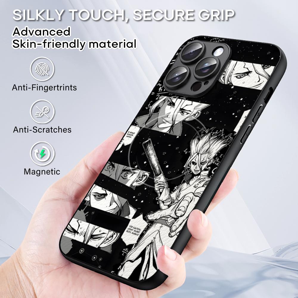 Popular Anime Dr.STONE Phone Case For iPhone 16 15 14 13 12 11 Plus Pro Max High-end Luxury Magsafe Sheepskin