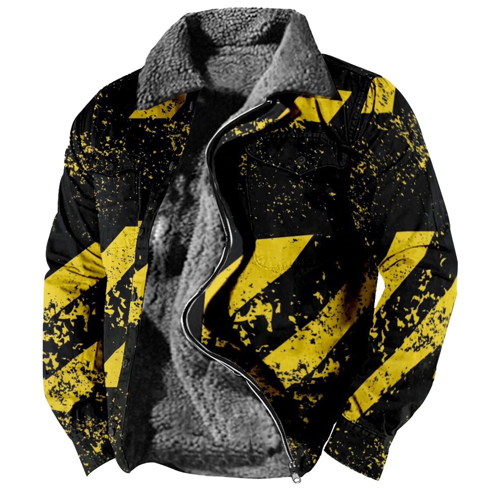 

Мужская утолщенная флисовая куртка в полоску с принтом, мужская повседневная модная теплая куртка XL жёлтый