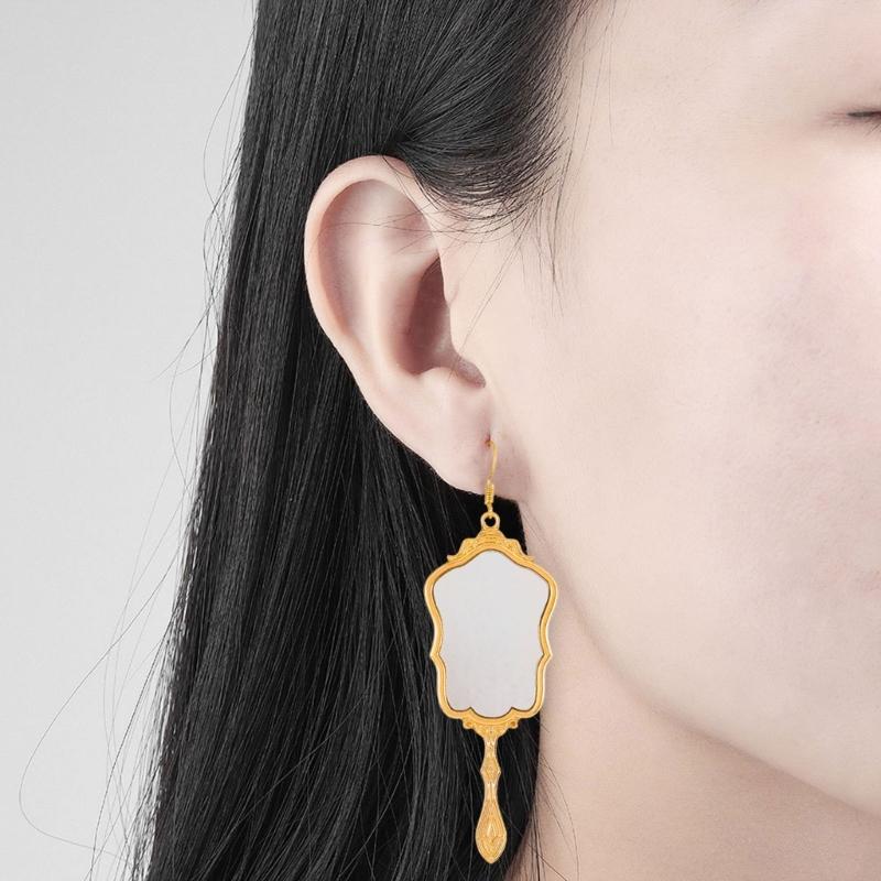Exquisite Mirror Earrings Reflective Mirror Pendant Stud Earring for Women Girl