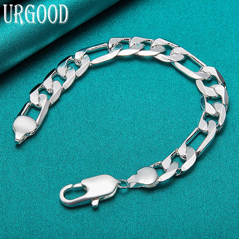 925 Sterling Silver 12mm Side Three To One Bracelet For Women And Men'S Fashion Jewelry