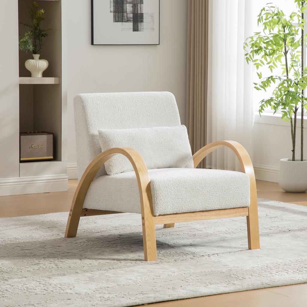 Scandinavian Fabric Lounge Chair – Soft Chenille Fabric and Sturdy Wood Frame, Ideal for Living Room & Bedroom-IVORY