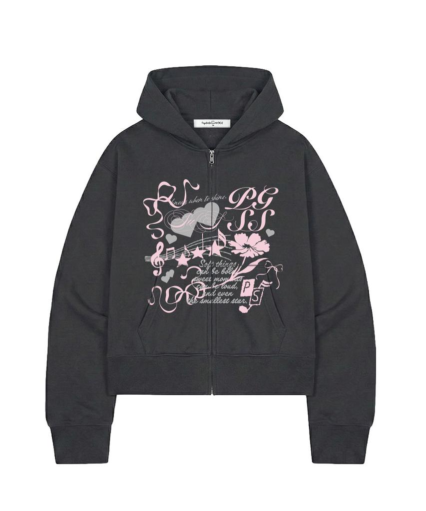 Pages Is Ii Lovely Melody Print Standard Fit Two-Way Zip-Up Hoodie [2 Colors]