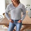 Women's Short Top Pearl Bead Sweater European and American Women's Clothing Autumn and Winter New Large Lapel Pullover Sweater
