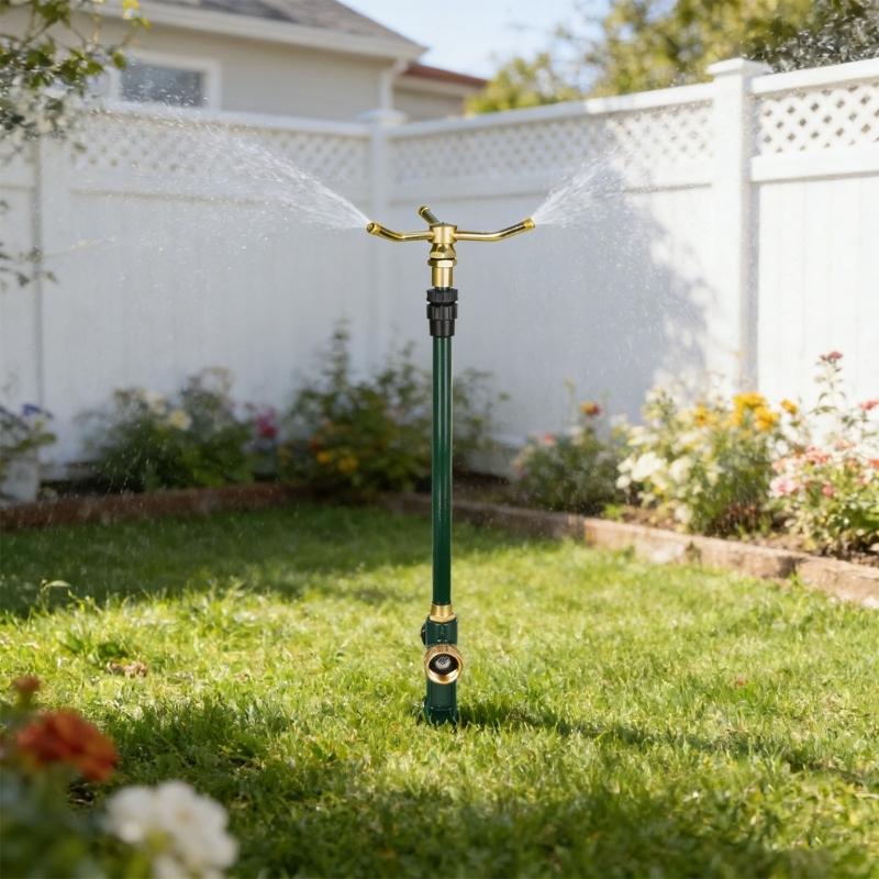 Extendable 360 Degree Swiveling 3 Arm Metal Sprinkler Featuring Solid Metal Base For Large Area Coverage