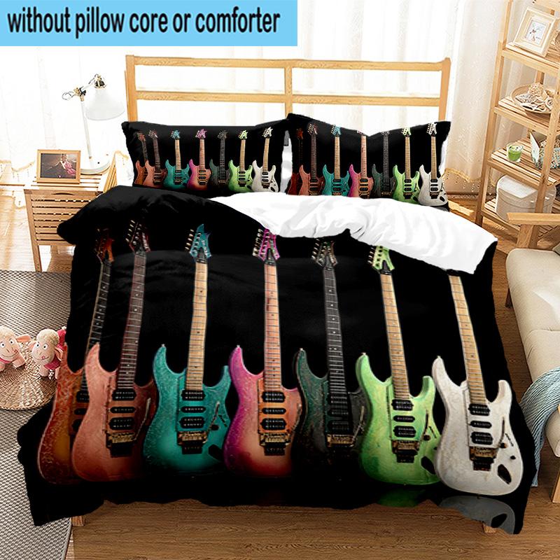 Guitar Collection Diversity 3pcs Bedding,Including 1pc Duvet Cover And 2pcs Pillowcases Perfect for Christmas,Ideal for Bedroom, Dormitory