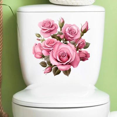 Pink Rose Creative Flower Sticker Wall Sticker Bathroom Toilet Decor Living Room Cabinet Home Decoration Waterproof Decals S203