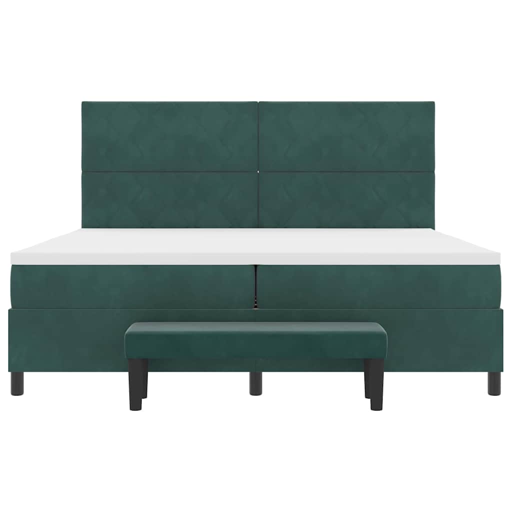 Box Spring Bed with Headboard Dark Green 200 x 200 cm Velvet
