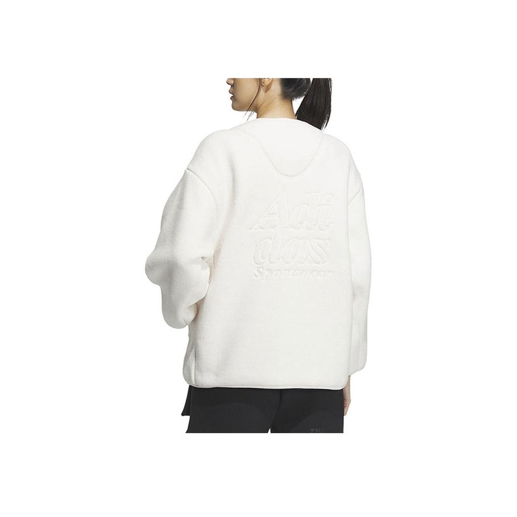adidas Solid Color Lightweight Faux Shearling Casual Sports Jacket Women Jackets White IZ3146