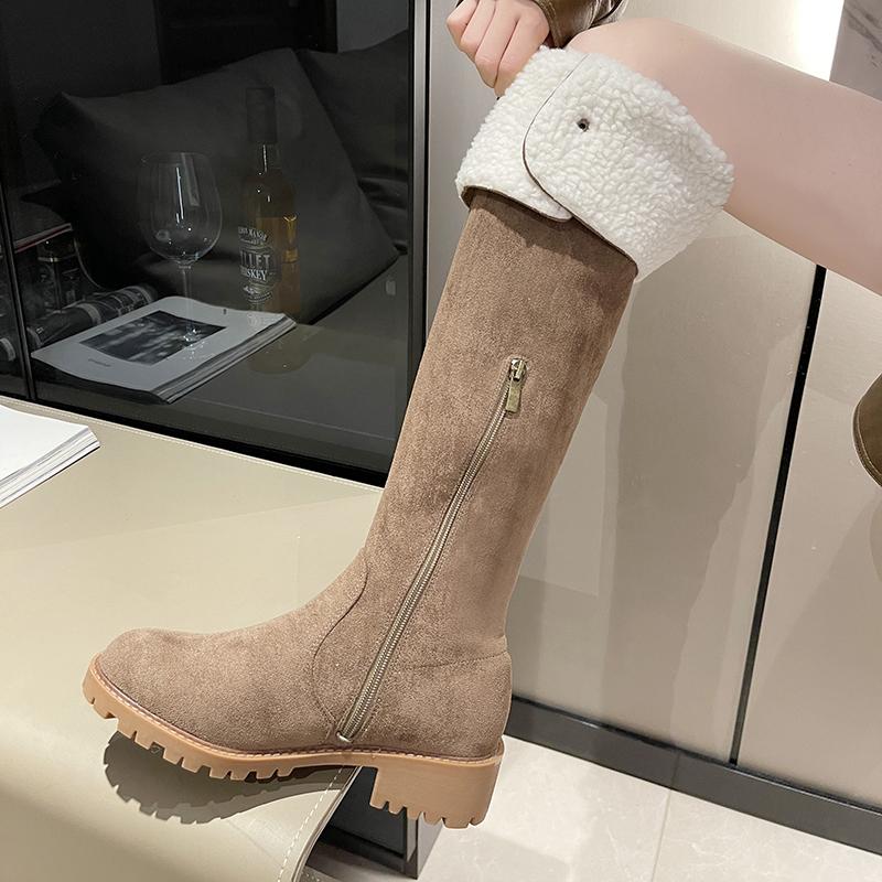 Fashion New LeShion of Women OverKnees Snow Boots Belt Buckle Warm Plush Foldable Boots Lady Round Toe Zipper Fleece Shoes Winter