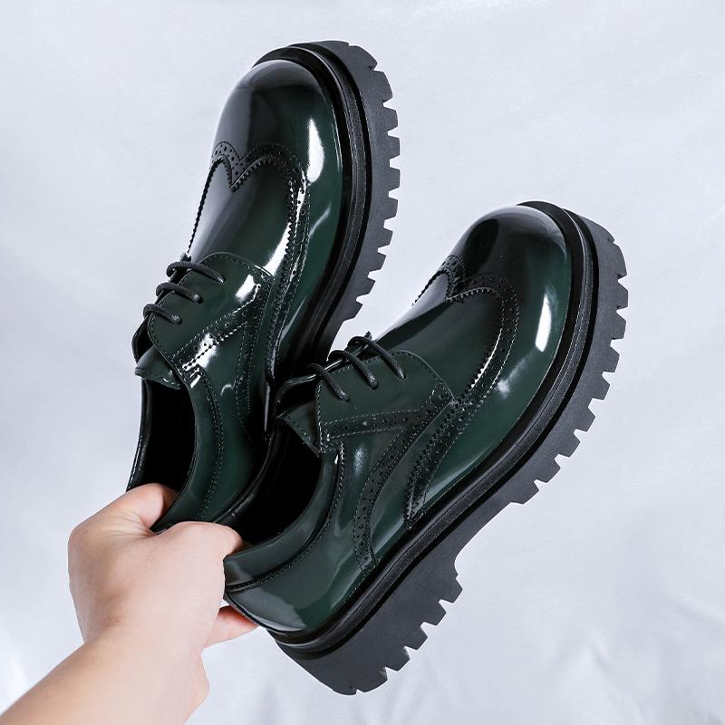 Fashion Brogue Trendy British Style Thick Soled Men's Shoes Versatile Business and Leisure Style Wedding Party Men's Elevated Shoes