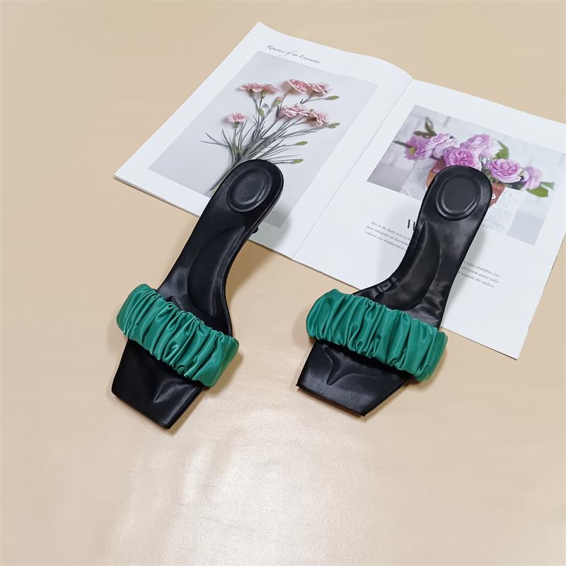 Fashion Female Shoes Slippers Women Summer Heeled Mules Slides Square Toe 2025 High Thin Rubber Scandals Sexy Pumps Shoes Slippers Women
