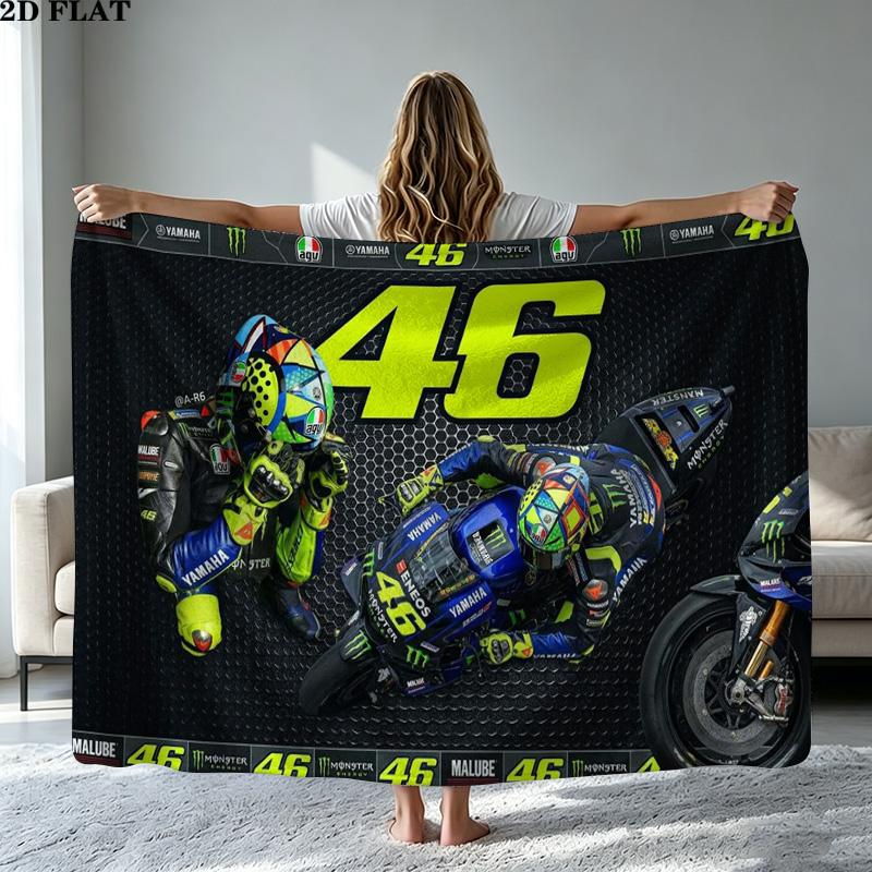 Valentino Rossi Motor Print Flannel Blanket High Quality Warm Comfortable Cover for All Seasons Perfect for Gifts Home Decor