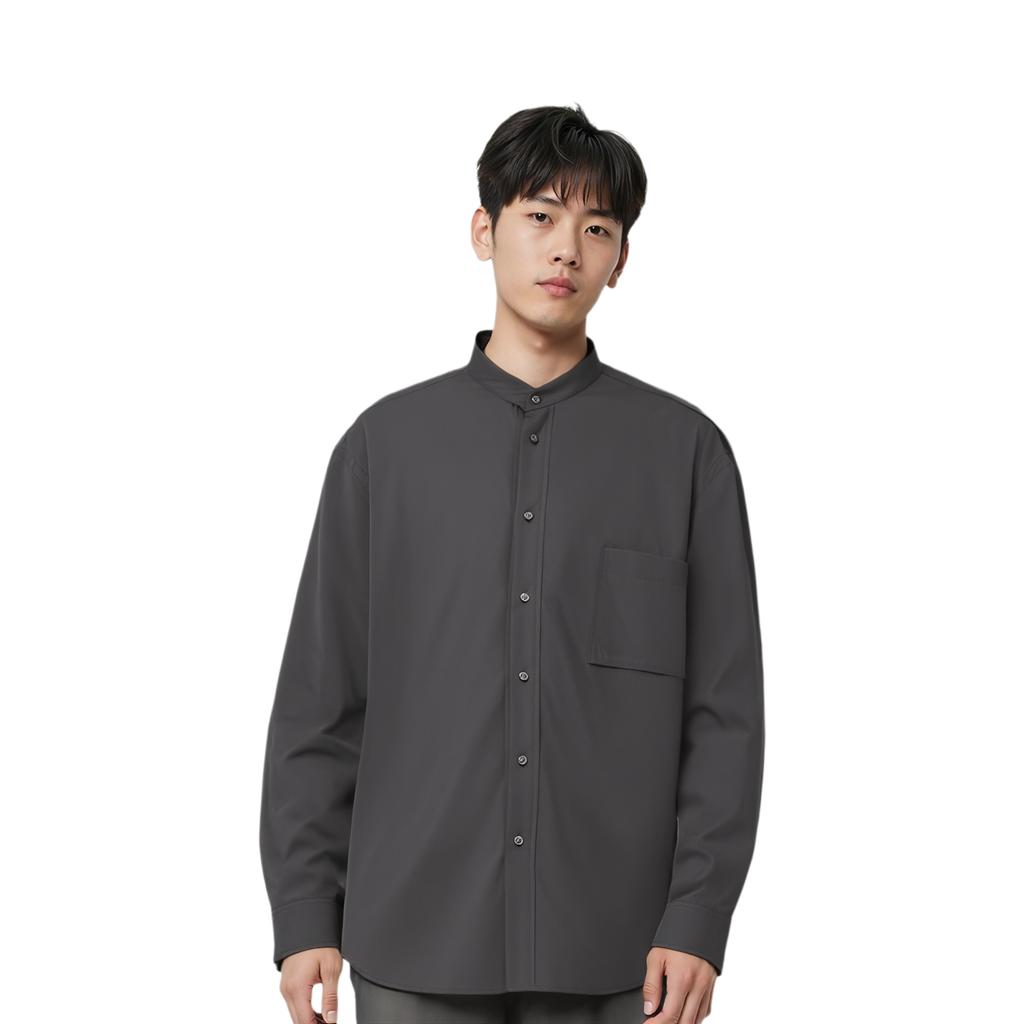 Uniqlo × JIL SANDER Collaboration Series Solid Color Loose Fit Stand Collar Long Sleeve Shirt Men Shirts Dark-Gray 446430-08