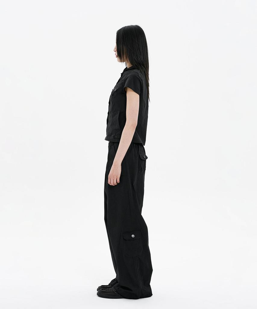 Hanahi Side Shirring Pocket Wide Pants Black