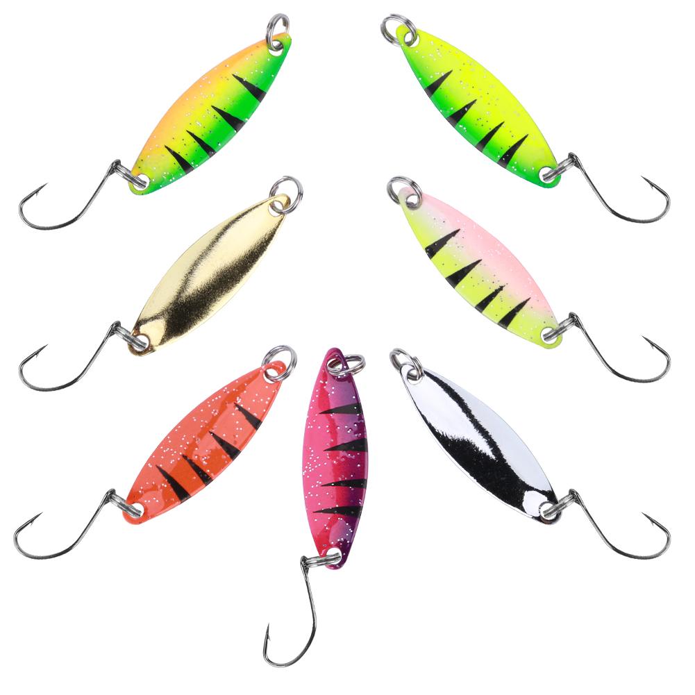 7Pcs Multicolor Sequin Single Hook Metal Artificial Spoons Lure Bait Fishing Tackle
