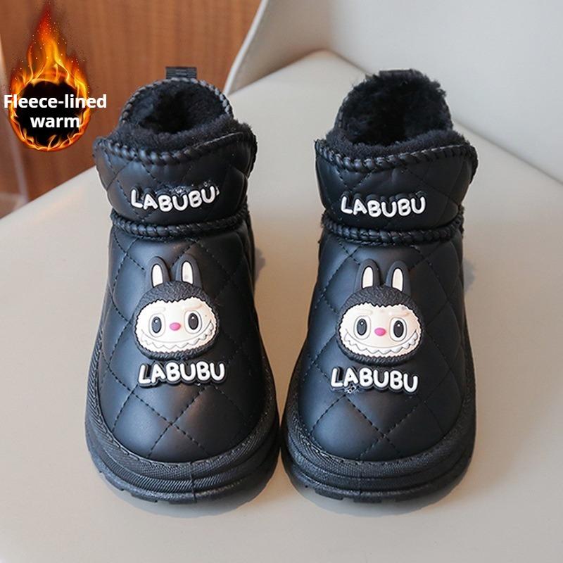 

Девичьи зимние сапоги на снегу, утепленные флисом, утолщенные детские хлопковые ботинки, водонепроницаемые хлопковые сапоги 36 чёрный