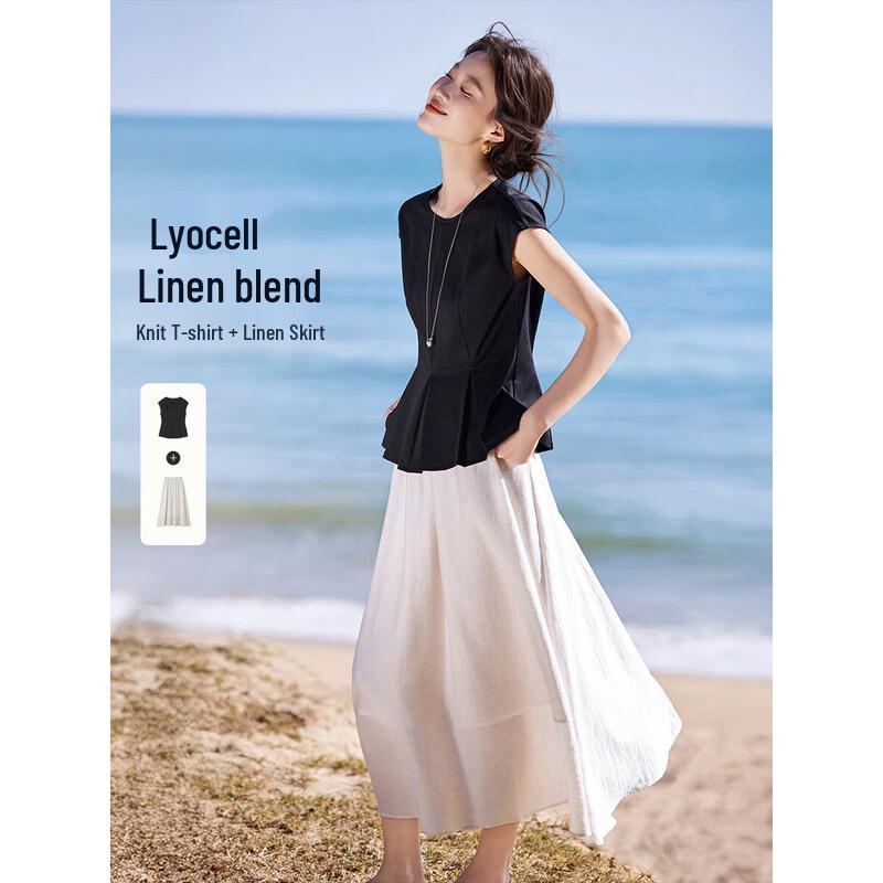 

Women s Cotton Knit Ruffle T-Shirt & Skirt Set M