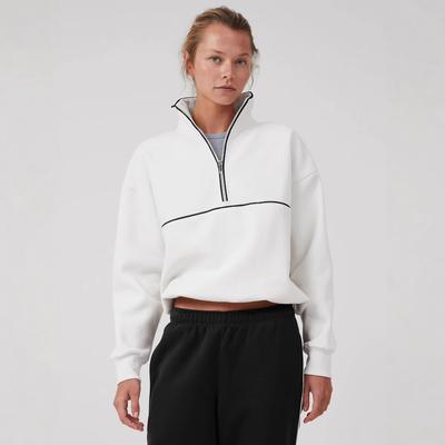 Damen Warmes Lässiges Sweatshirt mit Halbreißverschluss und Unifarbe