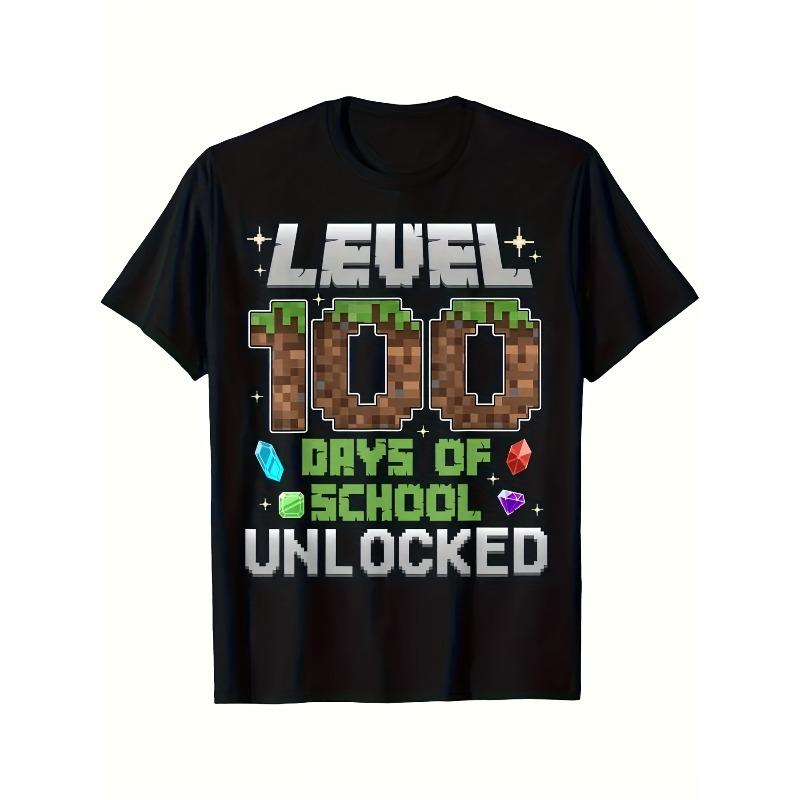 European sizes Children Level 100 Days School Unlocked Game for Boys Teens - 100th Anniversary Soft Breathable T-Shirt, Casual Round Neck Tee Suitable 164cm чёрный