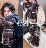 Retro plaid Japanese and Korean atmosphere plaid scarf women's plaid series contrasting color warm shawl student scarf