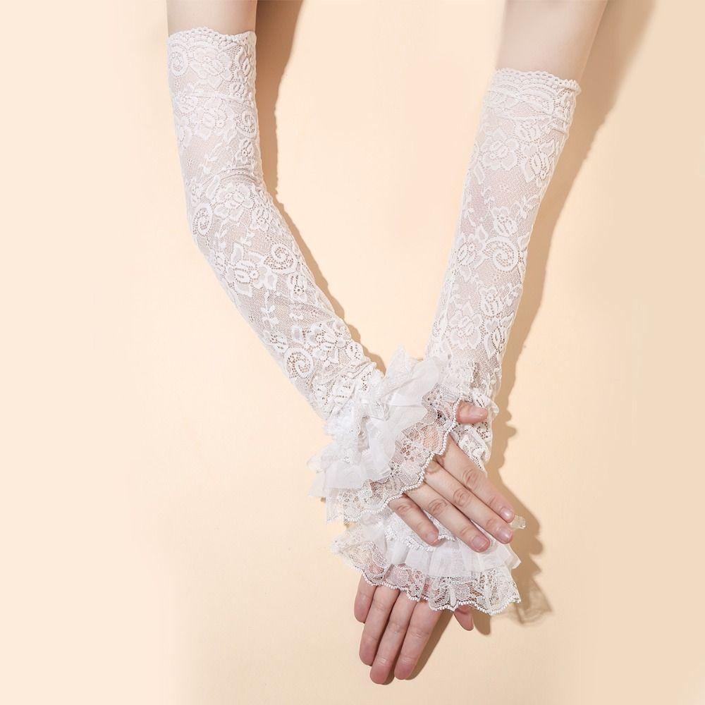 Thin Lace Ice Silk Sleeves Hollow Long Sleeved Arm Cover Simple Sunscreen Arm Sleeve Women