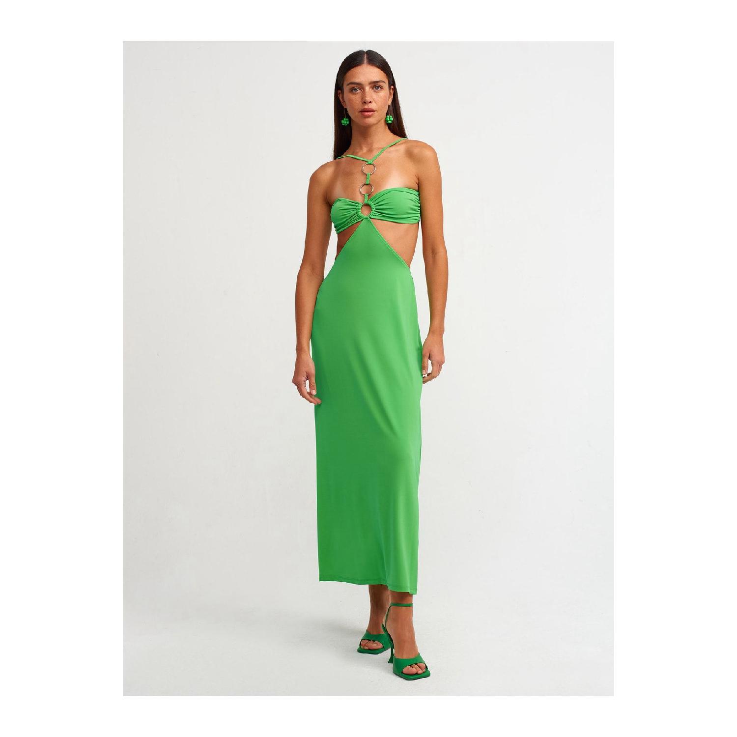 

90416 Ring Detailed Long Dress-green 36 зелёный