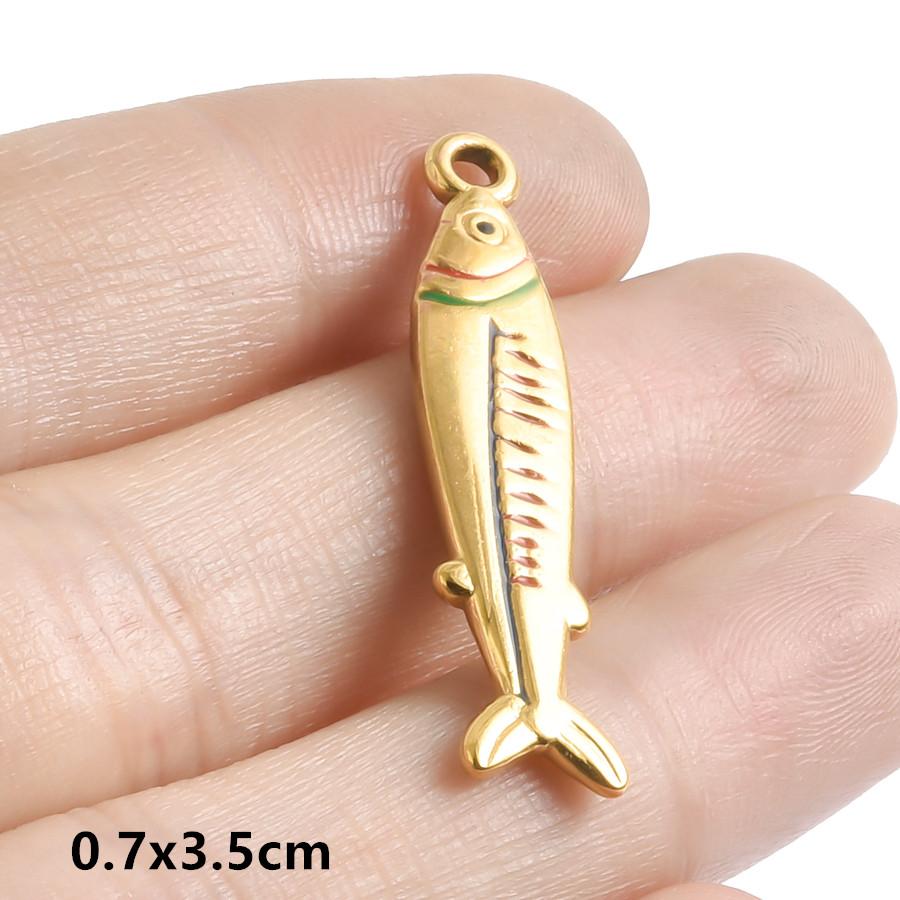 6pcs Enamel Marine Animal Starfish Fish Tail Sea Turtle Stainless Steel Charms For Jewelry Making Bulk Handmade Keychain Pendant