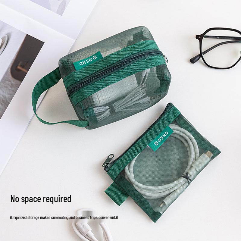 Large Capacity Mesh Zipper Bag for Coins, Keys, Cables, Earphones, and Phone Accessories