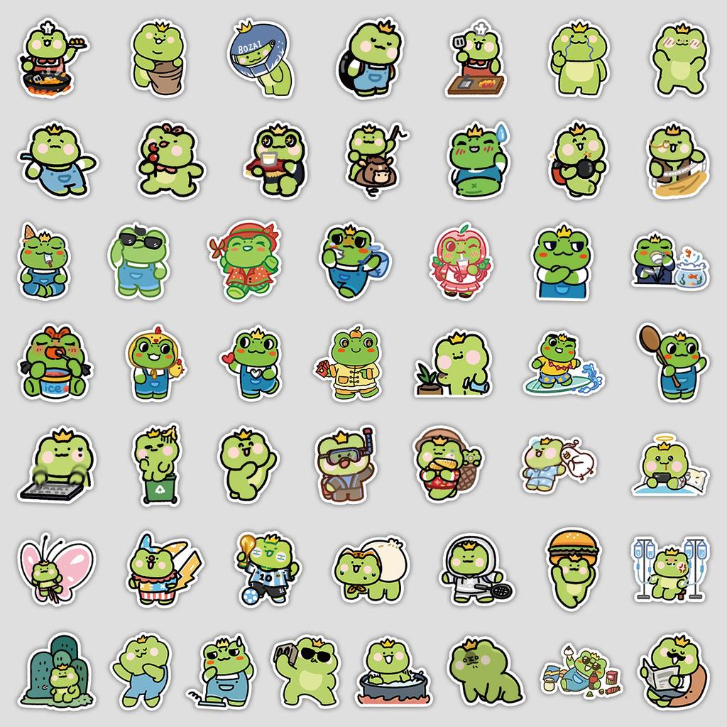 50 Cute Frog Graffiti Stickers for Luggage, Computer, Waterproof Decorative Stickers, Cartoon Frog Stickers